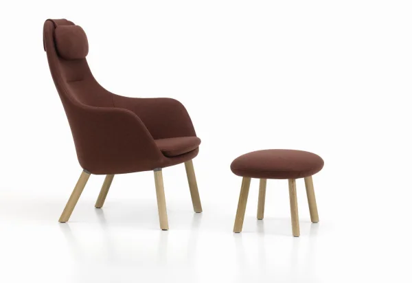 Vitra HAL Lounge Chair & Ottoman - eiken natuur - Cosy 2 - kastanje - Glijders voor harde vloer - met los zitkussen