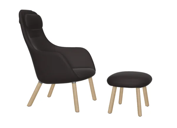 Vitra HAL Lounge Chair & Ottoman - eiken natuur - Credo zwart/ aubergine - Glijders voor harde vloer - met ingebouwd zitkussen