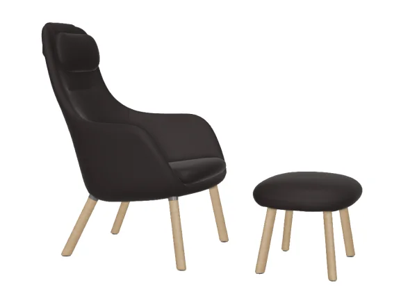 Vitra HAL Lounge Chair & Ottoman - eiken natuur - Credo zwart/ aubergine - Glijders voor harde vloer - met los zitkussen