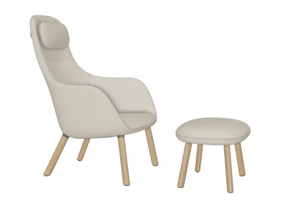 Vitra HAL Lounge Chair & Ottoman - eiken natuur - Dumet beige/grijs - Glijders voor harde vloer - met ingebouwd zitkussen