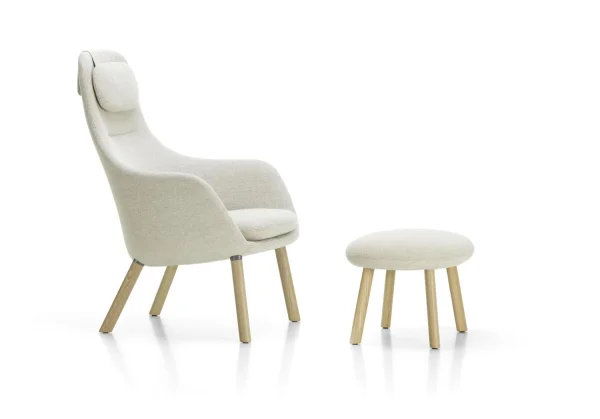 Vitra HAL Lounge Chair & Ottoman - eiken natuur - Dumet beige/grijs - Glijders voor harde vloer - met los zitkussen