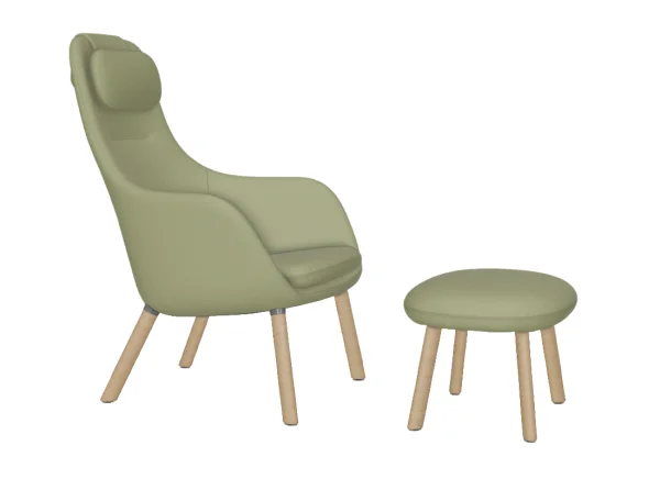 Vitra HAL Lounge Chair & Ottoman - eiken natuur - Dumet lichtblauw/chartreuse - Glijders voor harde vloer - met los zitkussen