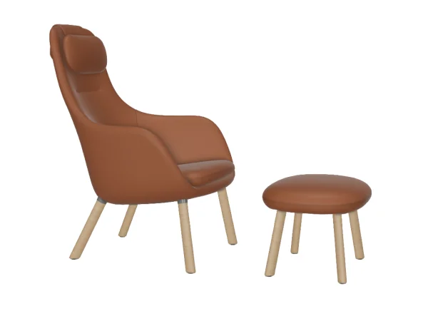 Vitra HAL Lounge Chair & Ottoman - eiken natuur - Leder Premium F cognac  - Glijders voor harde vloer - met los zitkussen