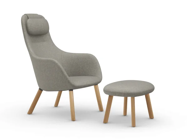 Vitra HAL Lounge Chair & Ottoman - eiken natuur - Nubia crème/sierra grijs - Glijders voor harde vloer - met ingebouwd zitkussen