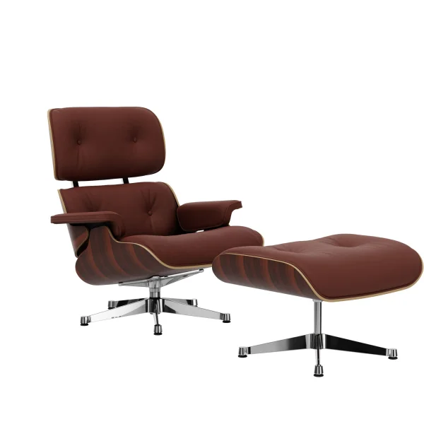 Vitra Lounge Chair & Ottoman - gepolijst - Leder Premium F brandy - Santos palisander - nieuwe afmetingen - 89 cm