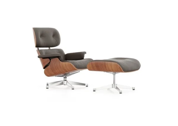 Vitra Lounge Chair & Ottoman - gepolijst - Leder Premium F bruin - Amerikaans kersenhout - klassieke afmetingen - 84 cm