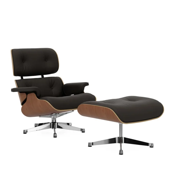 Vitra Lounge Chair & Ottoman - gepolijst - Leder Premium F bruin - Amerikaans kersenhout - nieuwe afmetingen - 89 cm