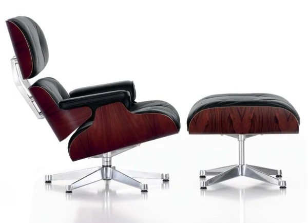 Vitra Lounge Chair & Ottoman - gepolijst - Leder Premium F bruin - Santos palisander - klassieke afmetingen - 84 cm