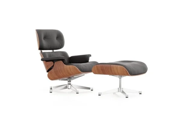 Vitra Lounge Chair & Ottoman - gepolijst - Leder Premium F chocolate - Amerikaans kersenhout - klassieke afmetingen - 84 cm