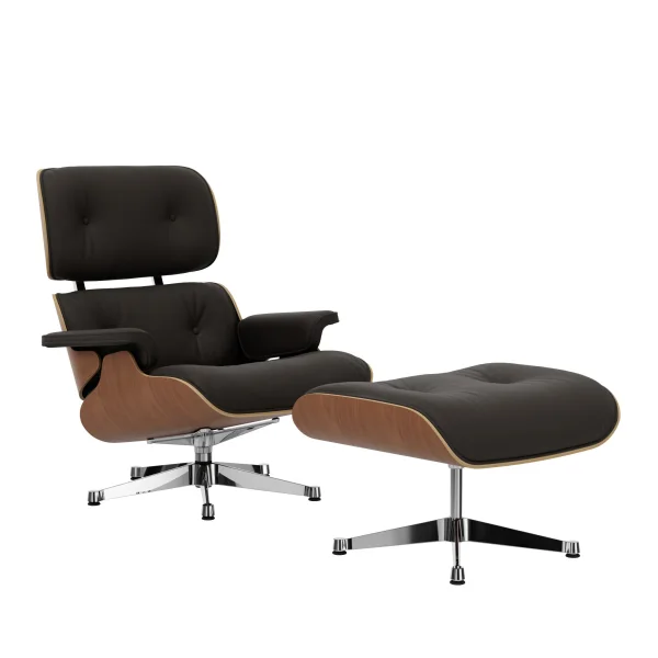 Vitra Lounge Chair & Ottoman - gepolijst - Leder Premium F chocolate - Amerikaans kersenhout - nieuwe afmetingen - 89 cm