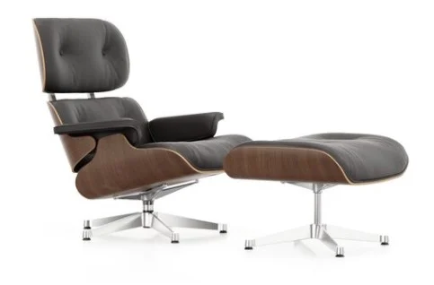 Vitra Lounge Chair & Ottoman - gepolijst - Leder Premium F chocolate - Notenhout - zwart gepigmenteerd - nieuwe afmetingen - 89 cm