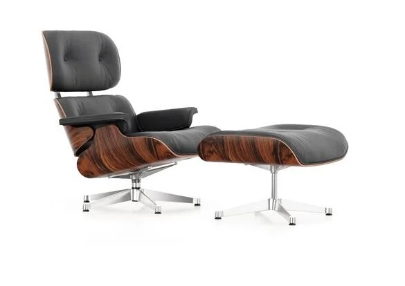 Vitra Lounge Chair & Ottoman - gepolijst - Leder Premium F chocolate - Santos palisander - nieuwe afmetingen - 89 cm