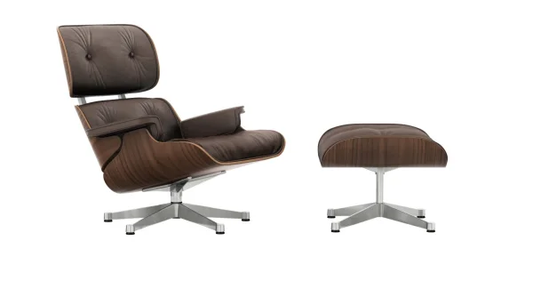 Vitra Lounge Chair & Ottoman - gepolijst - Leder Premium F kastanje - Notenhout - zwart gepigmenteerd - nieuwe afmetingen - 89 cm