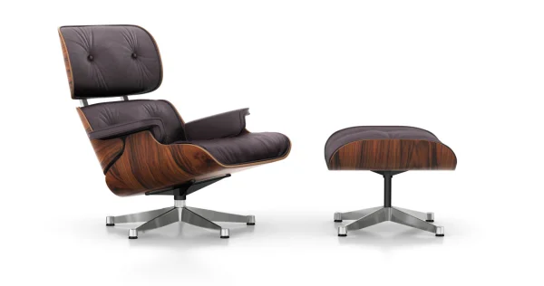 Vitra Lounge Chair & Ottoman - gepolijst - Leder Premium F pruim - Santos palisander - nieuwe afmetingen - 89 cm