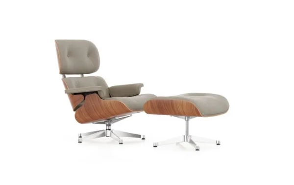 Vitra Lounge Chair & Ottoman - gepolijst - Leder Premium F sand  - Amerikaans kersenhout - nieuwe afmetingen - 89 cm