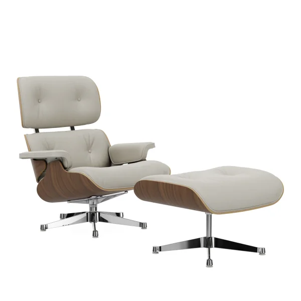 Vitra Lounge Chair & Ottoman - gepolijst - Leder Premium F snow - Notenhout - zwart gepigmenteerd - nieuwe afmetingen - 89 cm