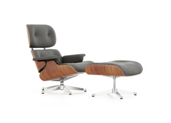 Vitra Lounge Chair & Ottoman - gepolijst - Leder Premium F umbra - Amerikaans kersenhout - nieuwe afmetingen - 89 cm