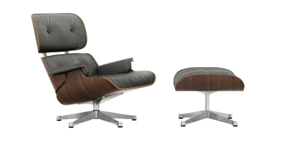 Vitra Lounge Chair & Ottoman - gepolijst - Leder Premium F umbra - Notenhout - zwart gepigmenteerd - nieuwe afmetingen - 89 cm