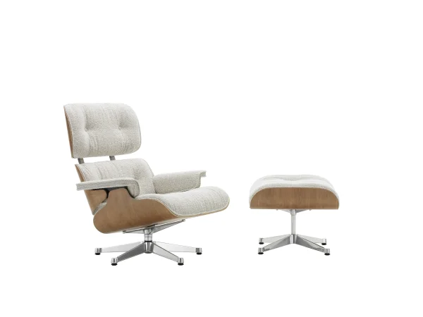 Vitra Lounge Chair & Ottoman - gepolijst - Nubia crème/zand - Amerikaans kersenhout - klassieke afmetingen - 84 cm