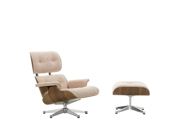 Vitra Lounge Chair & Ottoman - gepolijst - Nubia ivoor/perzik - Notenhout - zwart gepigmenteerd - klassieke afmetingen - 84 cm