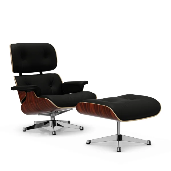 Vitra Lounge Chair & Ottoman - Santos palisander - Leder Premium F nero - gepolijst