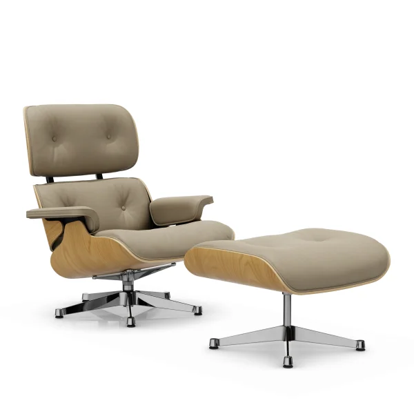 Vitra Lounge Chair & Ottoman - VitraKastanieNatur - Leder Premium F sand  - gepolijst