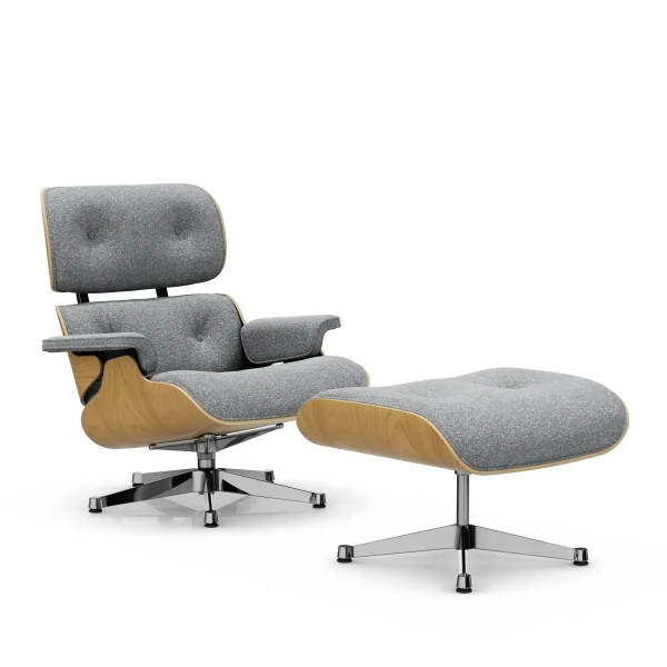 Vitra Lounge Chair & Ottoman - VitraKastanieNatur - Nubia 08 ivoor/donkerblauw - gepolijst