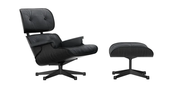Vitra Lounge Chair & Ottoman - VitraKastanieSchwarz - Leder Premium F nero - basic dark gepoedercoat