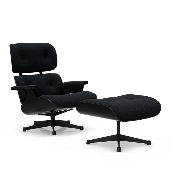Vitra Lounge Chair & Ottoman - VitraKastanieSchwarz - Nubia 11 antraciet/zwart - basic dark gepoedercoat