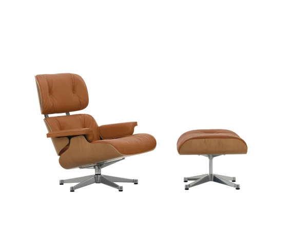 Vitra Lounge Chair & Ottoman - VitraKirscheNatur - Leder Premium F cognac  - gepolijst