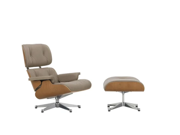 Vitra Lounge Chair & Ottoman - VitraKirscheNatur - Leer Natural F 78 donker zand - gepolijst