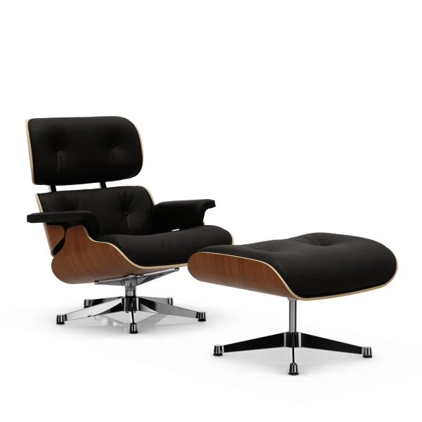 Vitra Lounge Chair & Ottoman - VitraNussbaumNatur - Leder Premium F chocolate - gepolijst