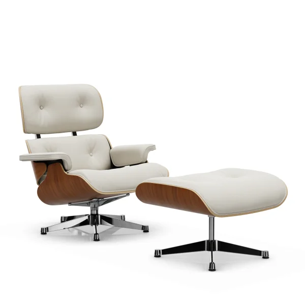 Vitra Lounge Chair & Ottoman - VitraNussbaumNatur - Leder Premium F snow - gepolijst