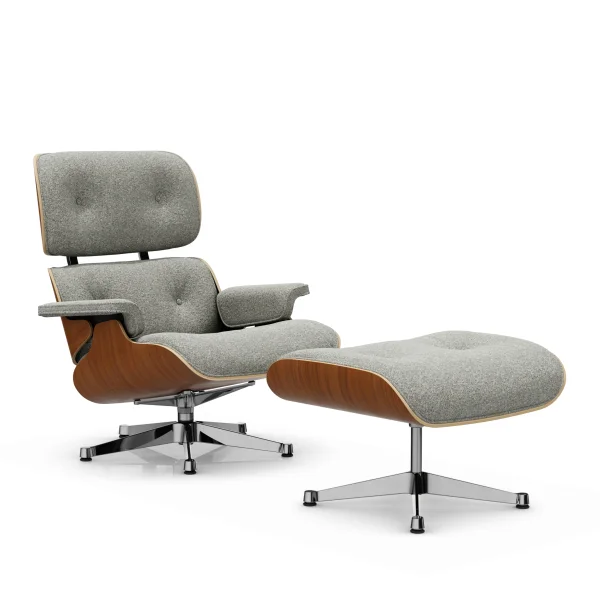 Vitra Lounge Chair & Ottoman - VitraNussbaumNatur - Nubia 05 crème/donkerbruin - gepolijst