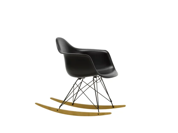 Vitra RAR Eames Plastic Armchair - diepzwart RE - zwart - sleden esdoorn goudkleurig