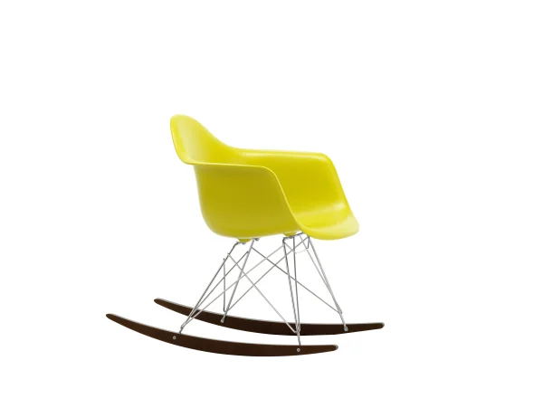 Vitra RAR Eames Plastic Armchair - mosterd RE - verchroomd - sleden esdoorn donker