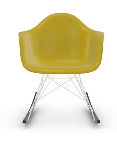 Vitra RAR Eames Plastic Armchair - mosterd RE - wit - sleden esdoorn donker