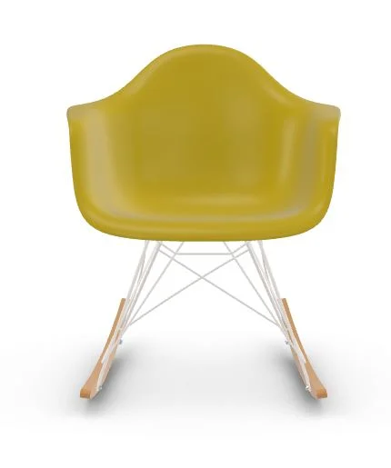 Vitra RAR Eames Plastic Armchair - mosterd RE - wit - sleden esdoorn goudkleurig