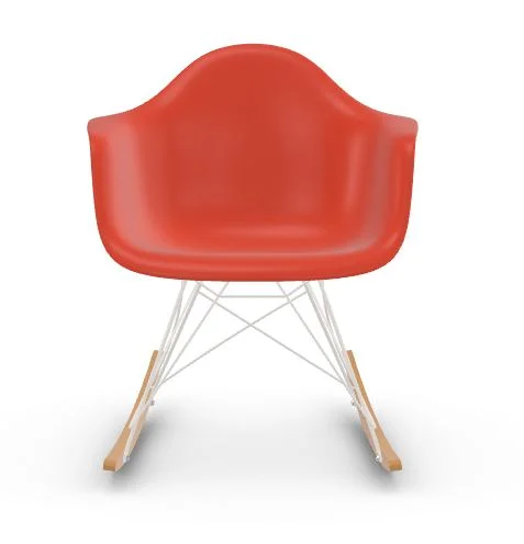 Vitra RAR Eames Plastic Armchair - poppy red RE - wit - sleden esdoorn goudkleurig