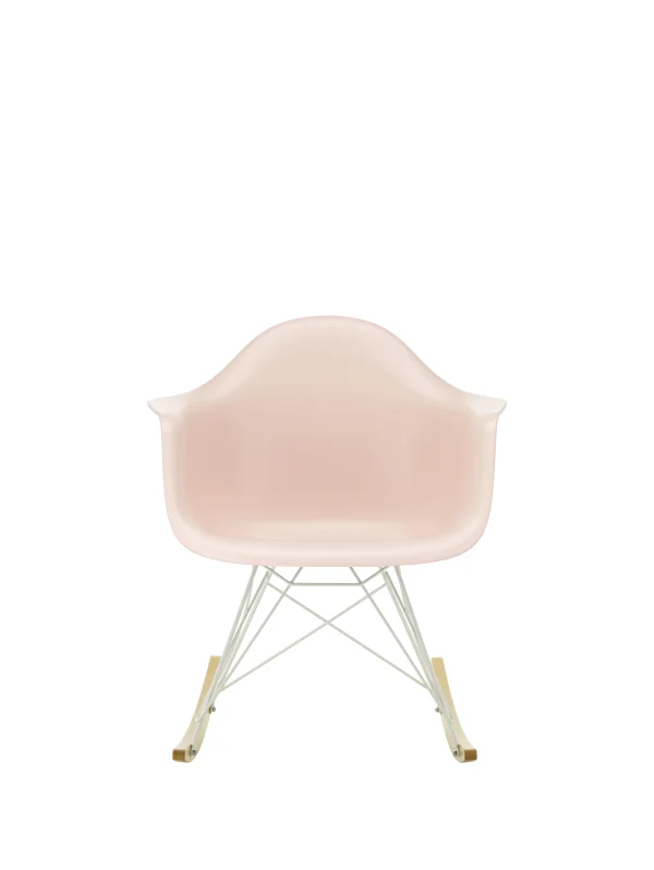 Vitra RAR Eames Plastic Armchair - zachtroze RE - wit - sleden esdoorn goudkleurig