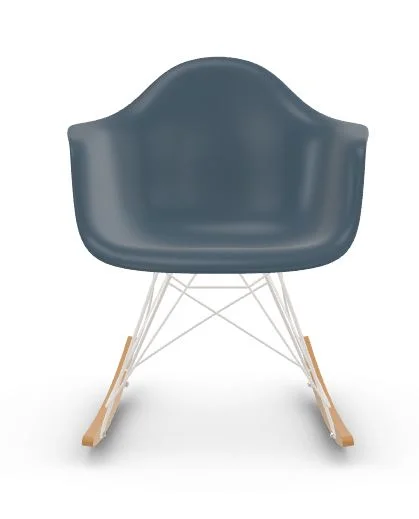 Vitra RAR Eames Plastic Armchair - zeeblauw RE - wit - sleden esdoorn goudkleurig