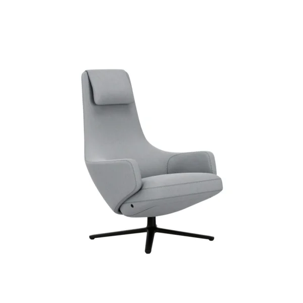 Vitra Repos Fauteuil - basic dark gepoedercoat - Cosy2 kruissteek 12 lichtblauw - Zithoogte 40 cm