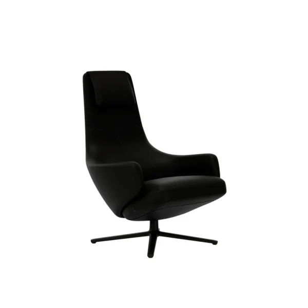 Vitra Repos Fauteuil - basic dark gepoedercoat - Lederen contrastnaad 66 nero - Zithoogte 40 cm