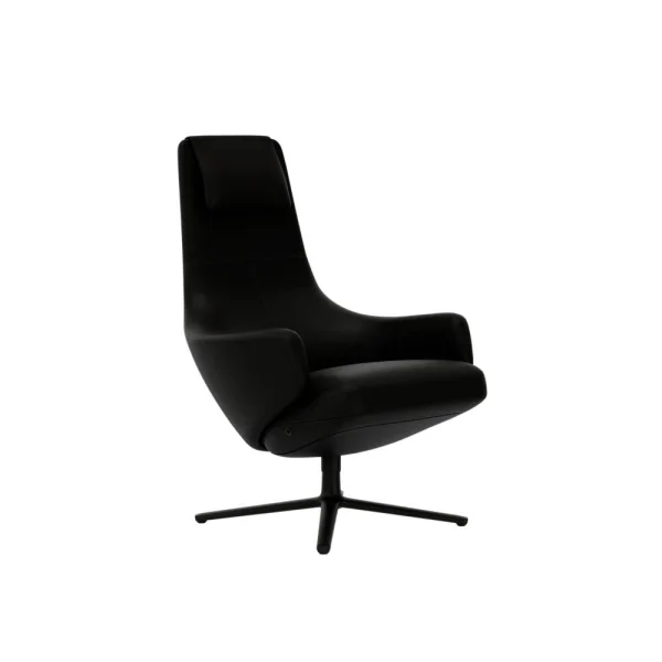 Vitra Repos Fauteuil - basic dark gepoedercoat - Lederen contrastnaad 66 nero - Zithoogte 45 cm