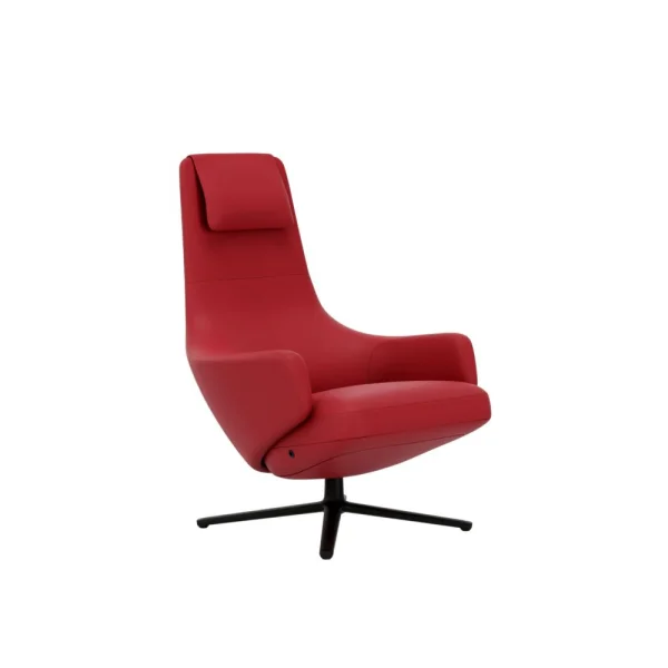 Vitra Repos Fauteuil - basic dark gepoedercoat - Lederen contrastnaad 70 rood - Zithoogte 40 cm