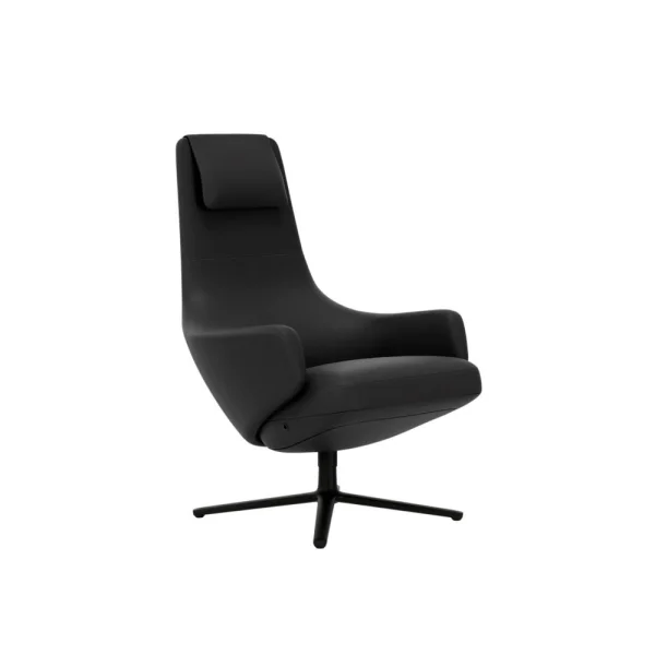 Vitra Repos Fauteuil - basic dark gepoedercoat - Lederen contrastnaden 67 asfalt - Zithoogte 45 cm