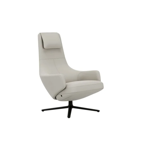 Vitra Repos Fauteuil - basic dark gepoedercoat - Lederen contrastnaden 72 sneeuw - Zithoogte 40 cm