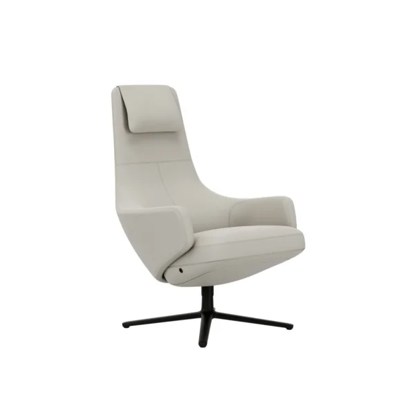 Vitra Repos Fauteuil - basic dark gepoedercoat - Lederen contrastnaden 72 sneeuw - Zithoogte 45 cm