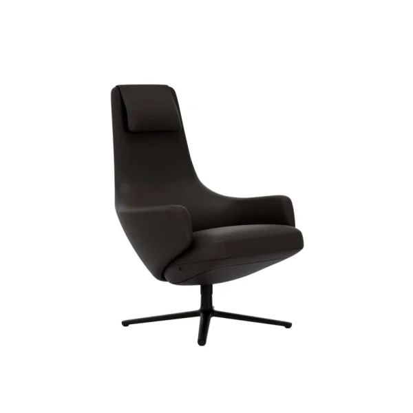 Vitra Repos Fauteuil - basic dark gepoedercoat - Lederen contraststeek 68 chocolade - Zithoogte 45 cm