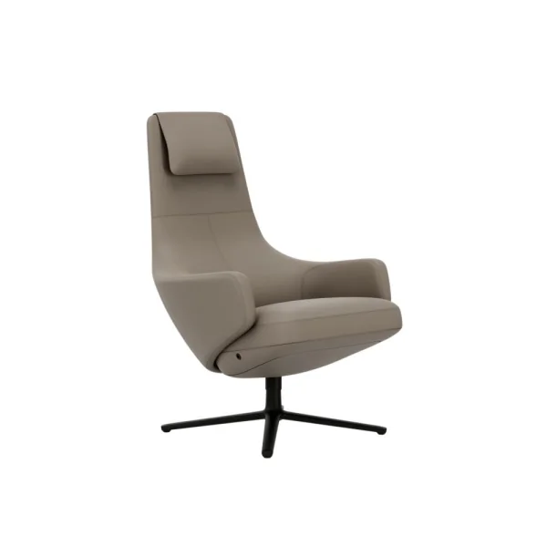 Vitra Repos Fauteuil - basic dark gepoedercoat - Leren coKontrastnaht 71 sandntrastnaden 71 zand - Zithoogte 45 cm